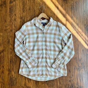 Land's End Womens Plaid Button Up Long Sleeve Flannel Shirt